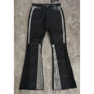 Si Tu Veux Jeans Super Flare Wax Mens 30 Black Gray Streetwear Hipster Goth Rave